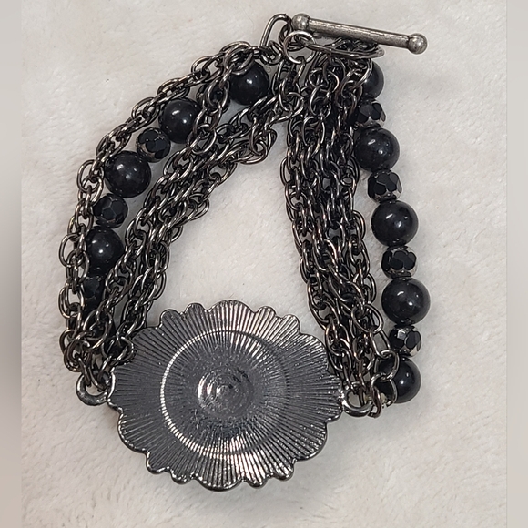Multi Layer Black Beaded Chain Toggle Clasp Bracelet - Picture 3 of 6